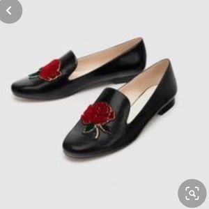 Zara red rose black loafers